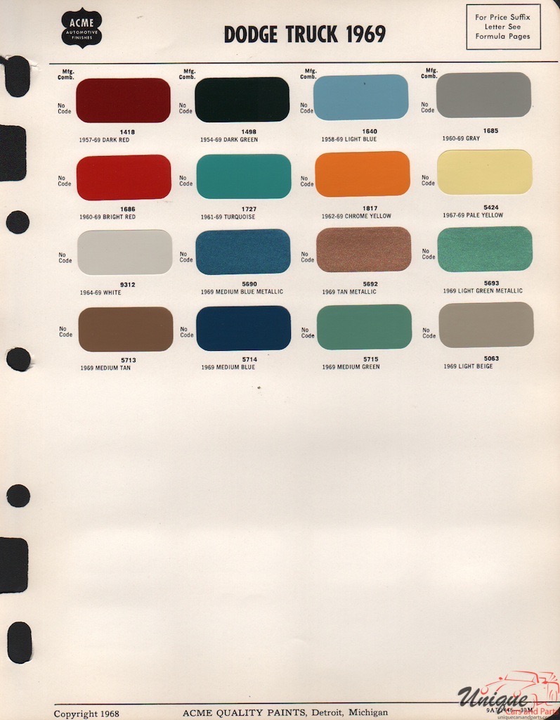 1969 Dodge Truck Paint Charts Acme 1